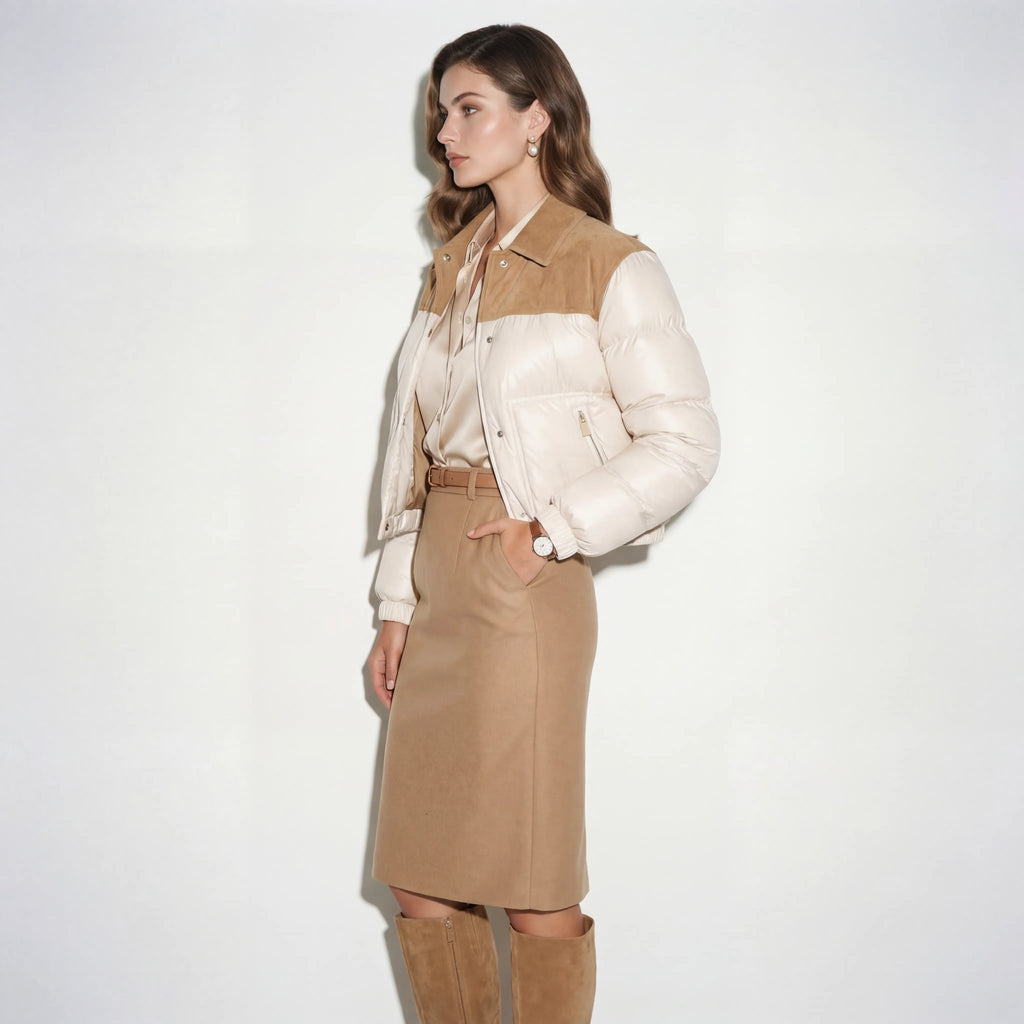 The Selene Bleu Suede Puffer Jacket
