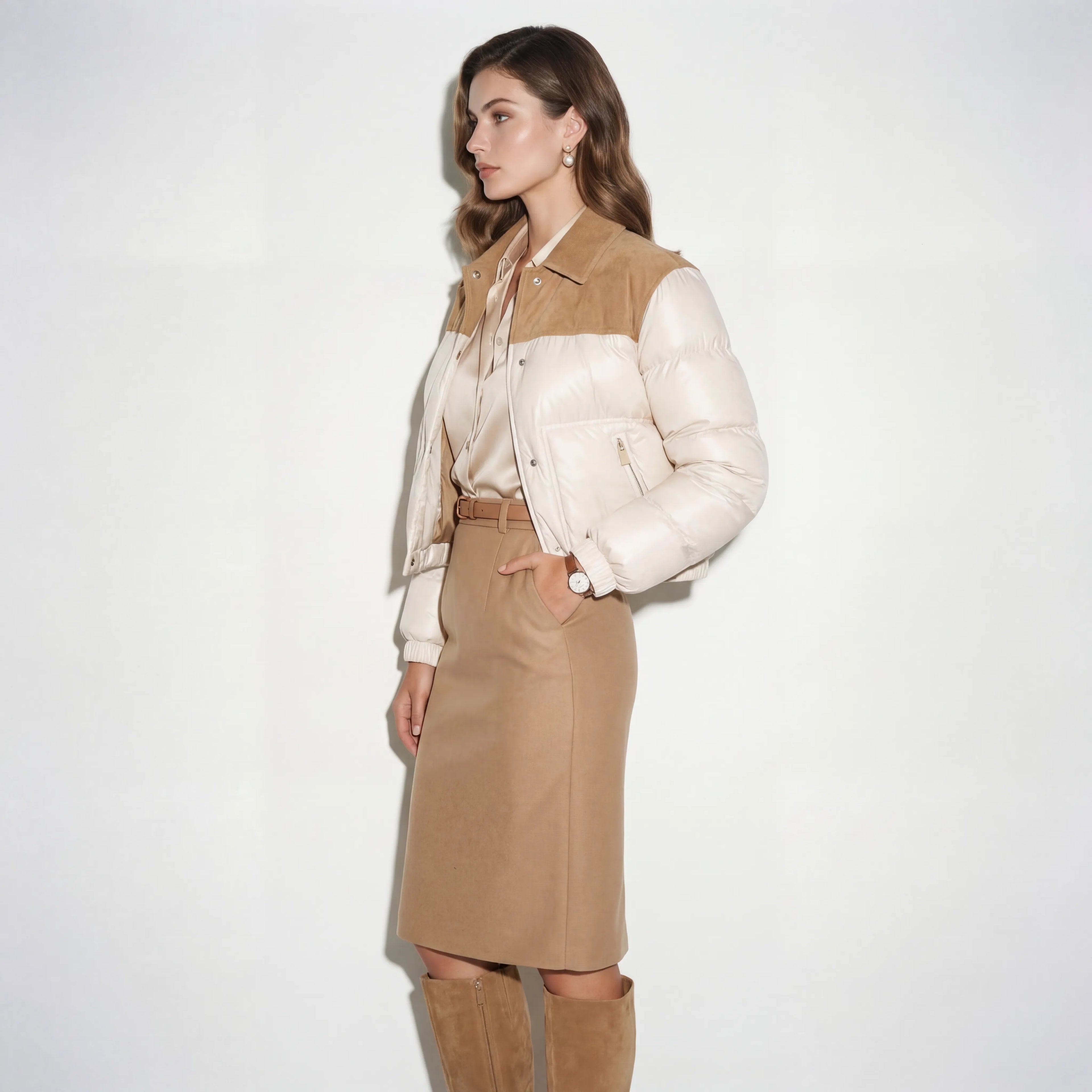 The Selene Bleu Suede Puffer Jacket