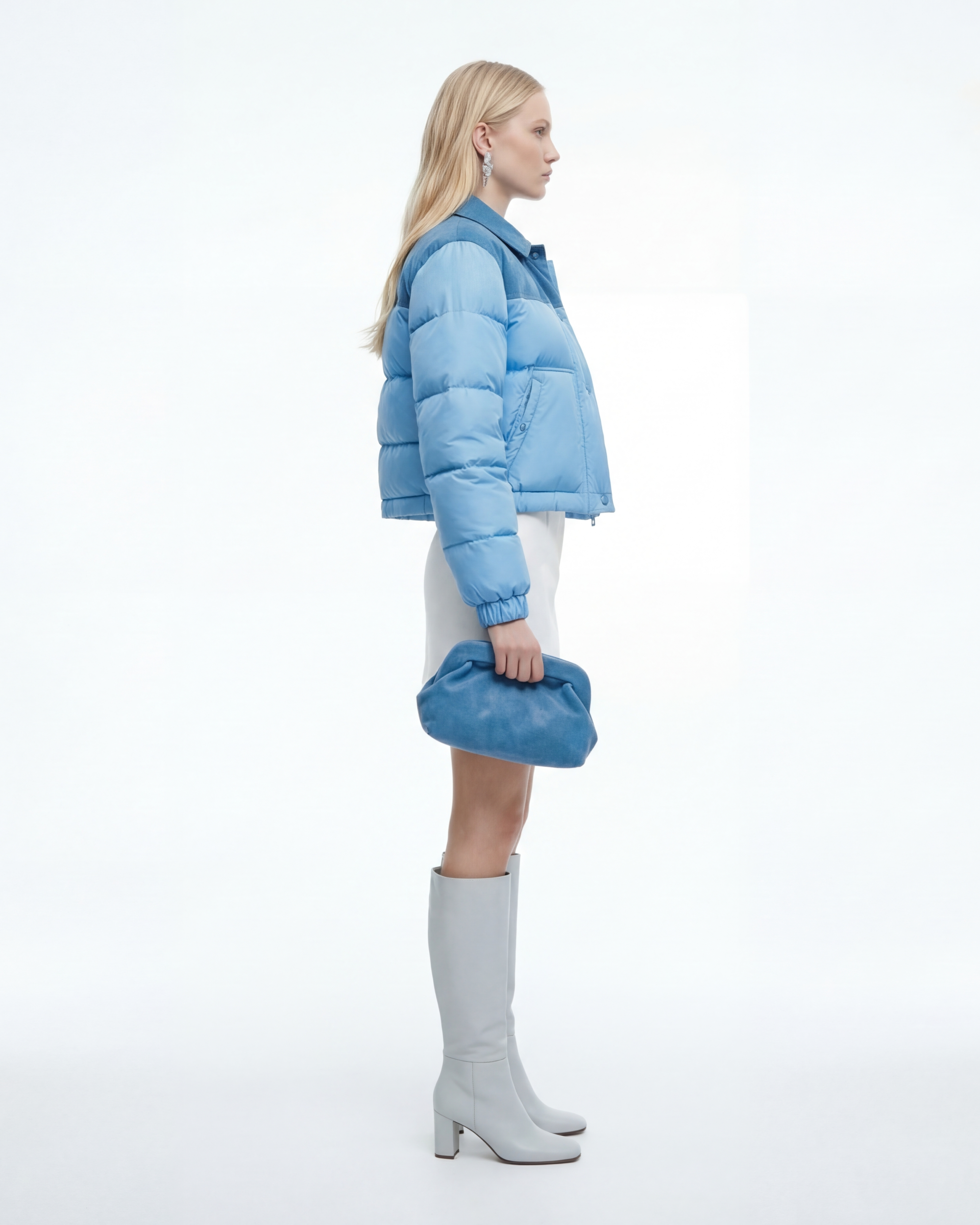 The Selene Bleu Suede Puffer Jacket